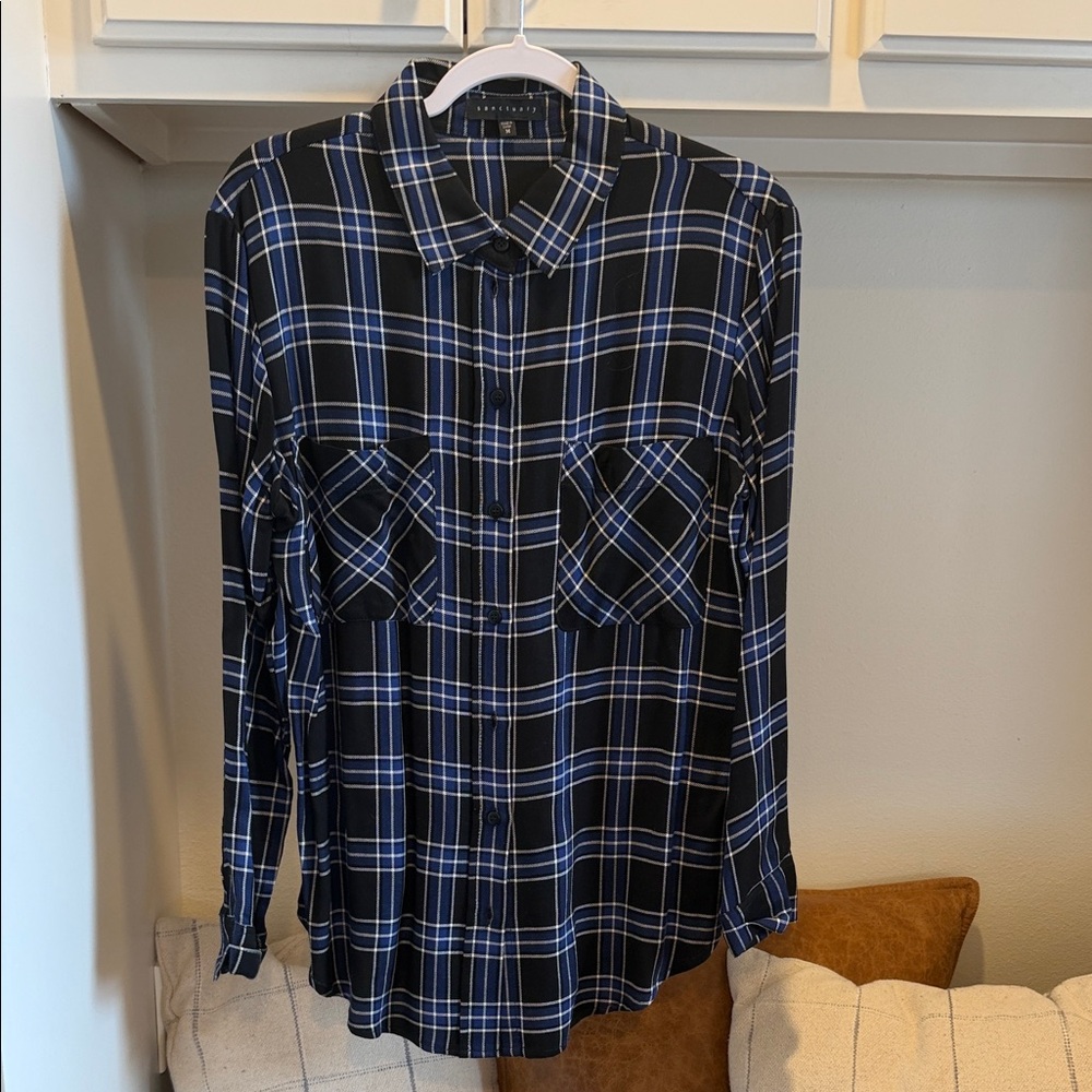 Sanctuary Navy and White Plaid Button Down Shirt